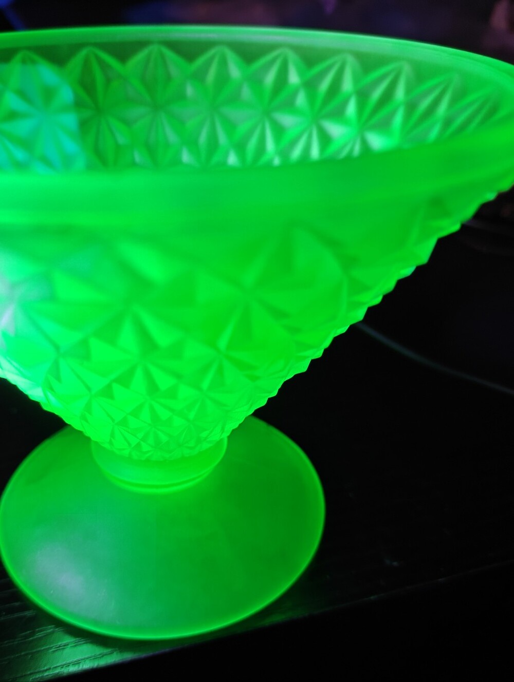 Vintage Uranium Vaseline Depression Glass Pedestal Dish